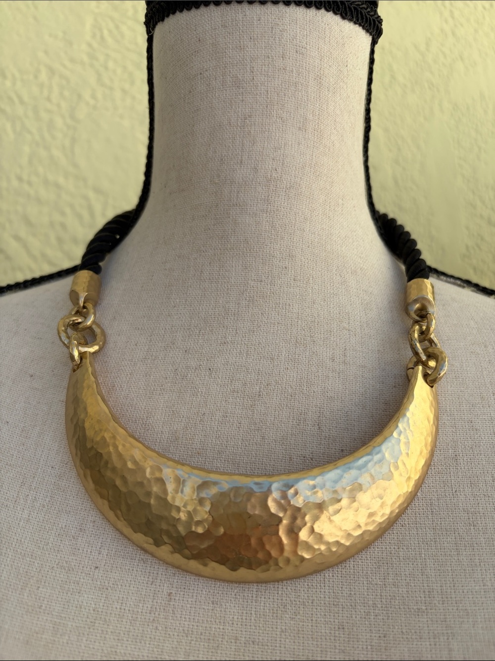 Chico's Hammered Gold Crescent Pendant on Black Rope - Picture 2 of 8